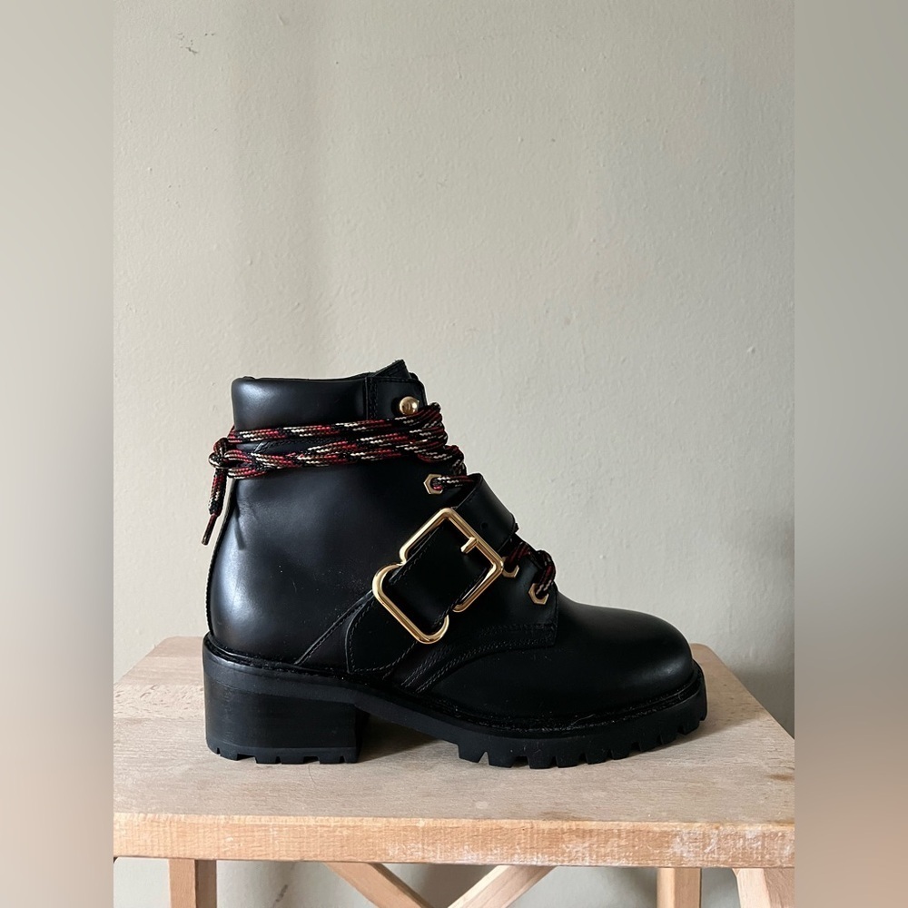 Sandro Black Leather Buckle Combat Boots | 37 - Picture 6 of 7
